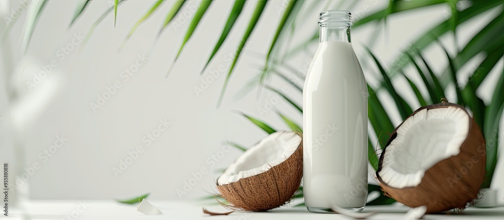 Aufkleber coconut plant based milk. copy space image. place for adding text and design