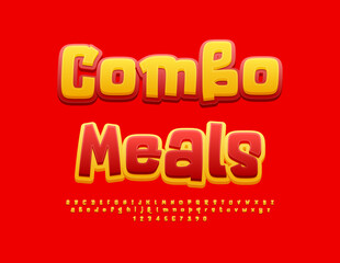 Vector advertising flyer Combo Meals. Funny Bright Font. Playful Alphabet Letters and Numbers set.