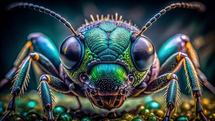 Fototapeta premium Through the Lens Macro Photography Compound Eyes' Geometric Patterns Ants' Alien like Features Dark Moody Greens Blues