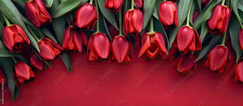 Canvas Prints View from above of red tulips with copy space