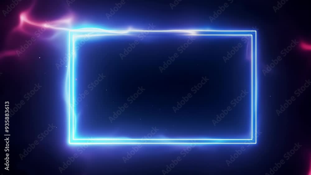 Poster rectangular neon frame on a dark background with light effects
