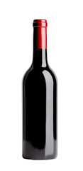 A stylish red wine bottle with a sleek design isolated on a white background.