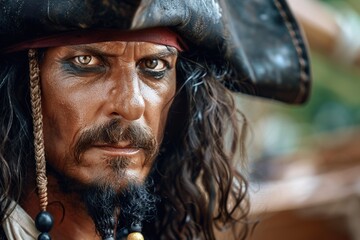 Pirate captain closeup portrait shot. Generative Ai