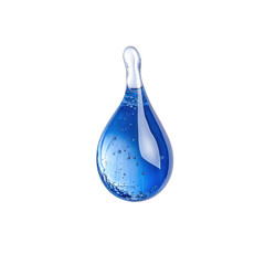 A vibrant blue water droplet reflecting light, symbolizing purity and freshness isolated on a white background.