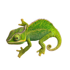 Obraz premium A green chameleon isolated on a white background.