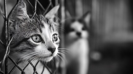 A Close-up of a Cat Looking Through a Wire Fence