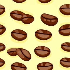 Obraz premium Brown Coffee Beans Pattern on a Yellow Background
