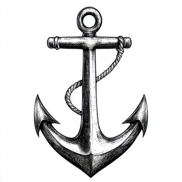 recommend clip art: Black and white Vintage engraved art of a classic anchor, isolated on white background, ink sketch illustration, simple vector art design, highly detailed line art, high contrasty