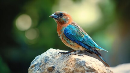 Obraz premium A Vibrant Blue Bird Perched on a Rock