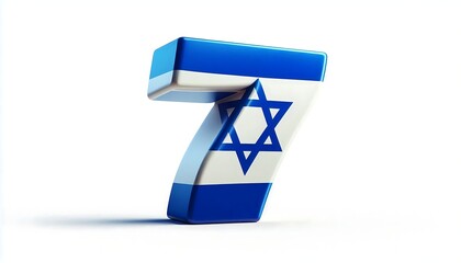 A blue and white number 7 with a star on it isolated on white background
