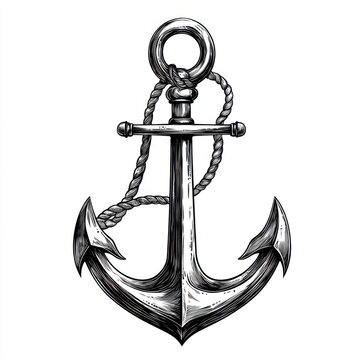 recommend clip art: Black and white Vintage engraved art of a classic anchor, isolated on white background, ink sketch illustration, simple vector art design, highly detailed line art, high contrasty 