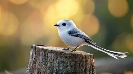 Fototapeta premium Long-tailed Tit Perched on Tree Stump