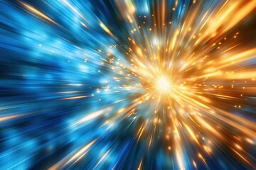 Obraz premium Light Burst. Blue Explosive Blast of Light with Gold Accents for Dynamic Background
