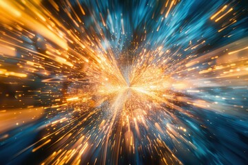 Light Burst Explosion in Blue and Gold for Dynamic Background