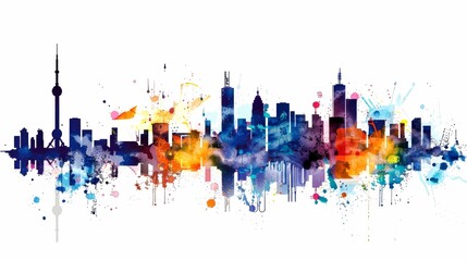 Obraz premium Watercolor Cityscape with Splashes of Color