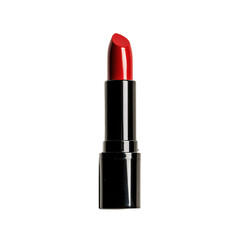 red lipstick in sleek black casing, isolated on a white background.