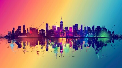 Obraz premium Colorful Cityscape with Reflection and Splashes