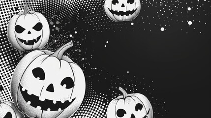 Spooky Halloween banner featuring jack-o'-lanterns in Ben Day dots style