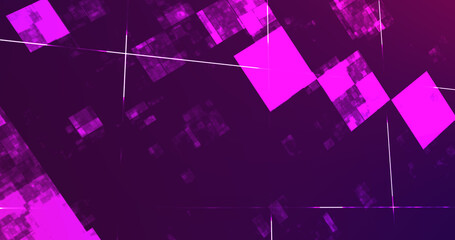 Square moving energy particles moving bg and exploding coding illusion galaxy universe flowing backdrop. Atom defocused electricity connection grid. Fantasy magic power render simple 3d spectrum.