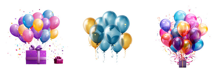 Festive balloons and gift boxes isolated on transparent background