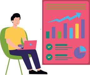 The boy is working on a graph chart.