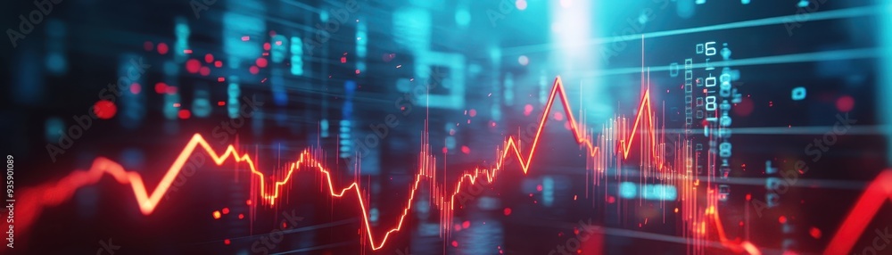 Aufkleber red financial graph indicating market trends and data analysis with futuristic digital interface and