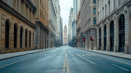 Empty city streets during lockdown with copy space. Overcast light. Urban background
