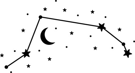 Aries star constellation with stars and moon