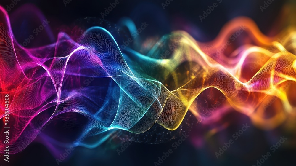 Poster vibrant abstract digital waves in colorful spectrum, offering a dynamic and energetic visual represe