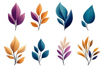 A vibrant collection of illustrated leaves showcasing various colors and shapes, perfect for nature-themed designs.