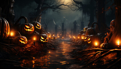 Obraz premium Graphic Design Vector banner Creepy Creepy spooky Halloween night background