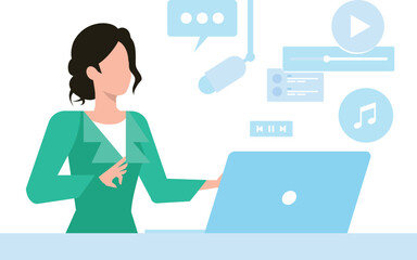 The girl is playing music online.