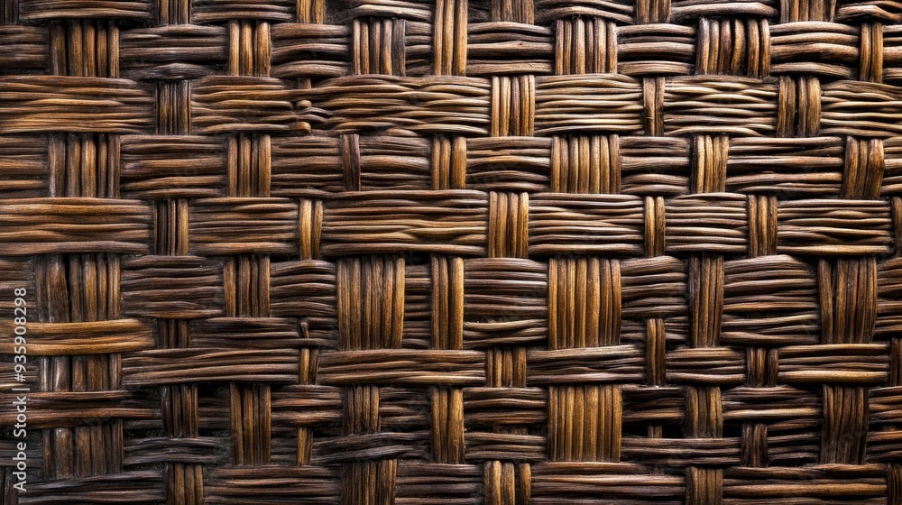 Poster woven wicker texture background - a close-up of a woven wicker texture, showcasing the intricate pat