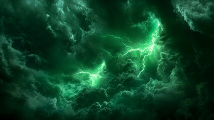 Fototapeta premium A dramatic display of green lightning amidst dark storm clouds.