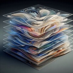 Colorful stack of paper documents and media piled high in a busy office