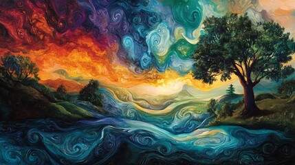 Whimsical Landscape with a Solitary Tree