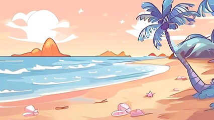 Obraz premium Tropical Beach Sunset with Palm Tree