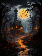 Obraz premium Graphic Design Vector banner Creepy Creepy spooky Halloween night background