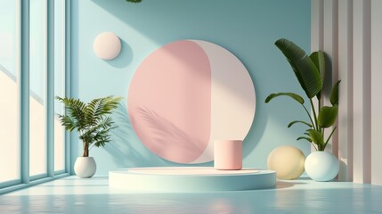 Minimalist Pastel Room with a Platform.