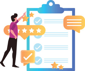 The boy is looking at the clipboard.