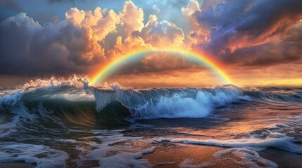 Ocean Sunset with Rainbow