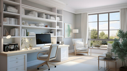 Fototapeta premium A well-designed home office featuring smart climate control and lighting,