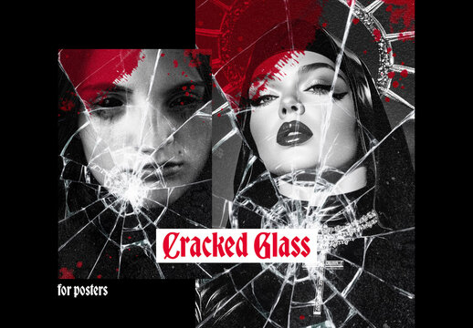Cracked Glass Screen Poster Photo Effect Mockup