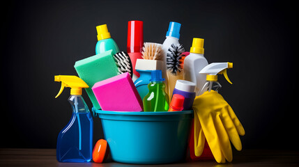 A well-organized cleaning caddy featuring essential supplies,