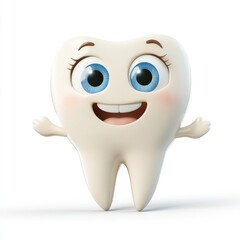 Obraz premium Happy cartoon tooth with big blue eyes smiling.