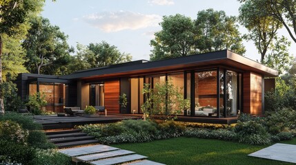 Naklejka premium Modern House in Woods.