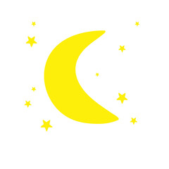 Moon and stars. Simple drawing in minimalim style.