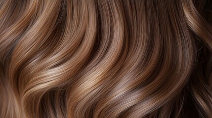 Naklejka premium Soft waves of hair with a blend of brown and blonde tones shimmer in natural light, showcasing texture and depth.