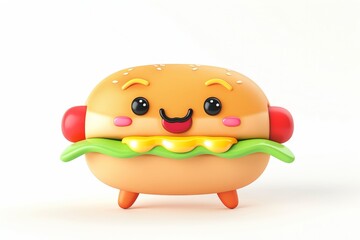 Obraz premium Cute cartoon hamburger with happy face.