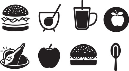  A clean vector icon set including a healthy diet, nutrition label, serving size, and nutrient-rich foods